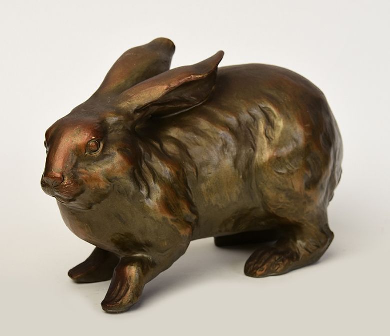 20th Century, Showa, Japanese Bronze Rabbit Hollow Sculpture