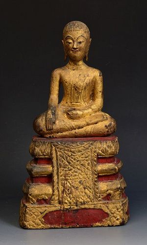 19th Century, Rattanakosin, Rare Thai Wooden Seated Disciple