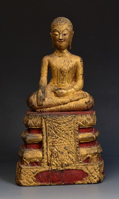 19th Century, Rattanakosin, Rare Thai Wooden Seated Disciple