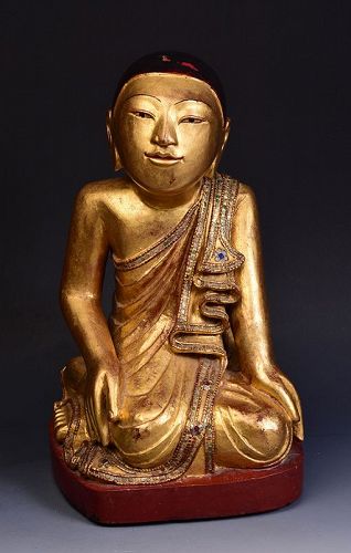 19th Century, Tai Yai Burmese Wooden Seated Disciple