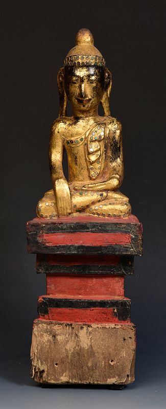 Early 19th Century, Early Mandalay, Burmese Wooden Seated Buddha