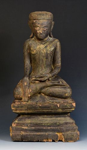 17th - 18th Century, Shan, Burmese Wooden Seated Buddha