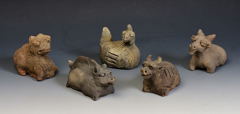 Yuan Dynasty, A Set of Rare Chinese Pottery Animals