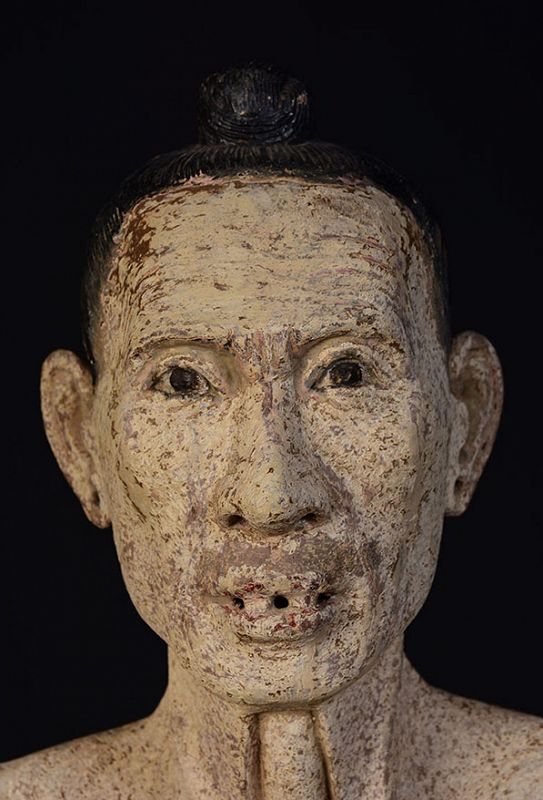 Early 19th C., Very Rare and Large Burmese Wooden Sculpture of Old Man