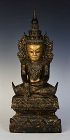 17th C., Early Shan, Very Rare Burmese Wooden Seated Crowned Buddha