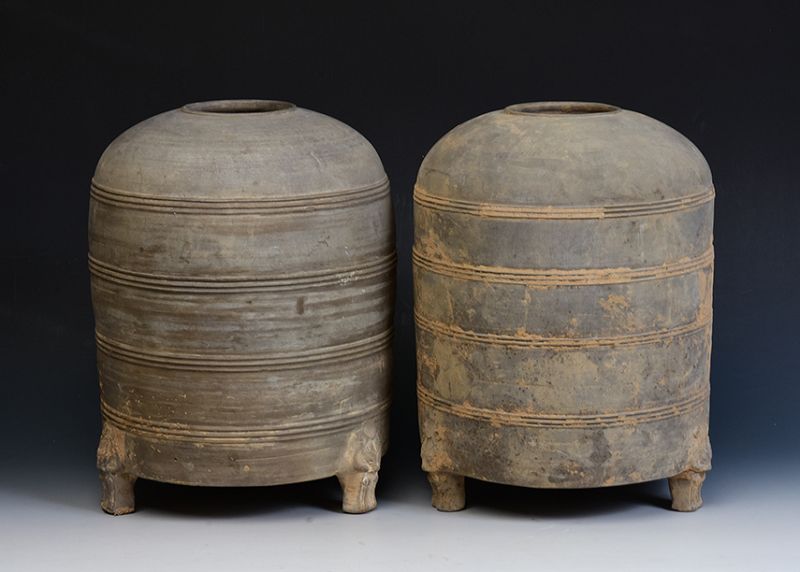 Han Dynasty, A Pair of Chinese Pottery Granary Jars