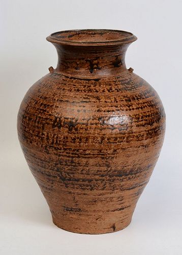 15th Century, Sankampaeng Pottery Brown Glazed Jar