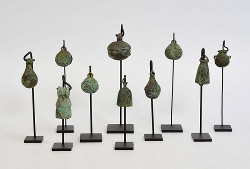 500 B.C., Dong Son, A Set of Khmer Bronze Bells with Stand