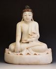 19th Century, Mandalay, Burmese Alabaster Seated Buddha