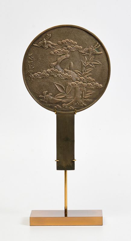 Early 20th Century, Showa, Japanese Bronze Mirror with Stand