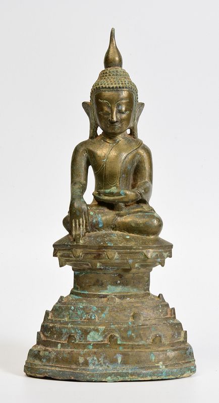 17th Century, Early Shan, Burmese Bronze Seated Buddha