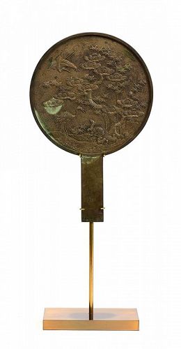 Early 20th Century, Showa, Japanese Bronze Mirror with Stand