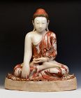 19th Century, Mandalay, Burmese Alabaster Seated Buddha