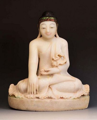 19th Century, Mandalay, Burmese Alabaster Seated Buddha