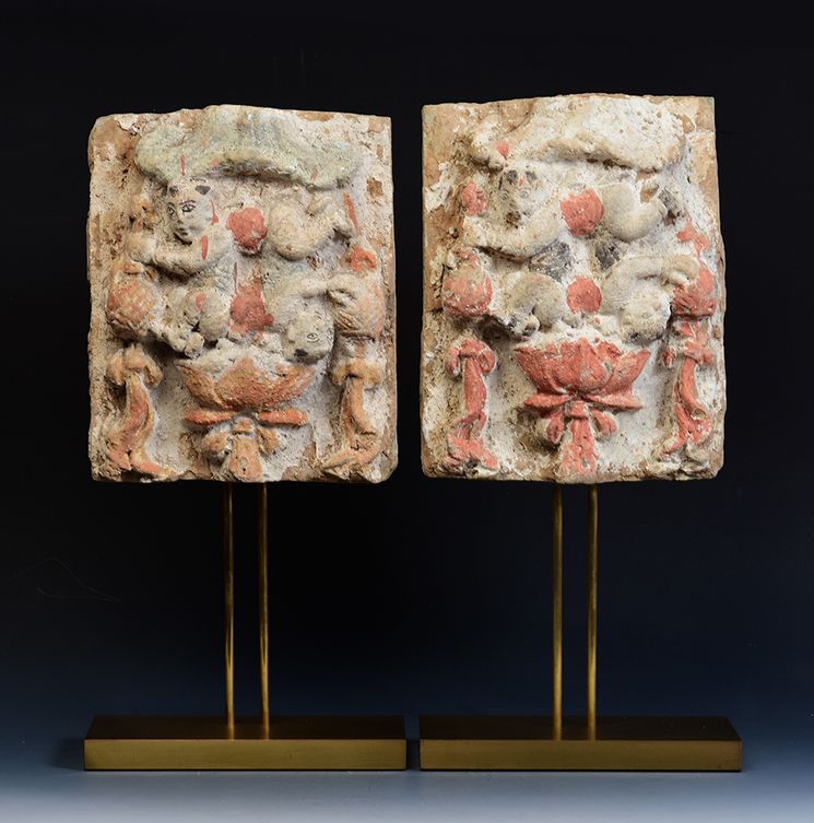 Song Dynasty, A Pair of Chinese Painted Pottery Panel with Figures