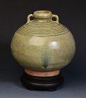 14th - 16th Century, Sukhothai Celadon Glazed Pottery Bottle