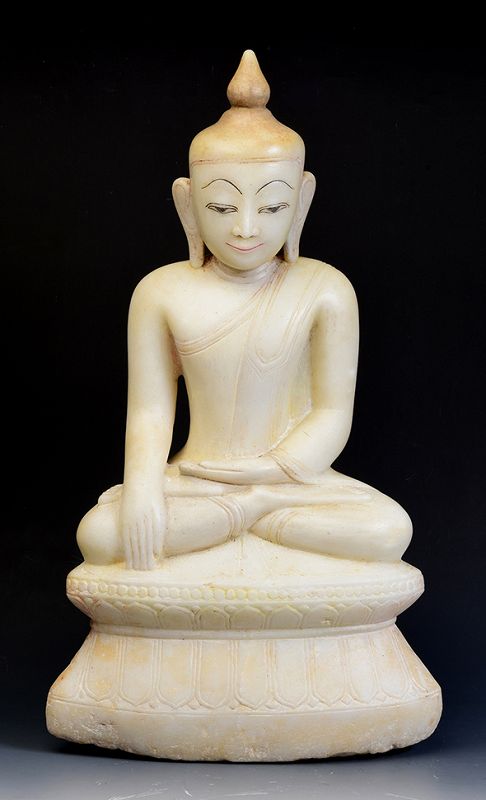 18th Century, Shan, Burmese Alabaster Seated Buddha
