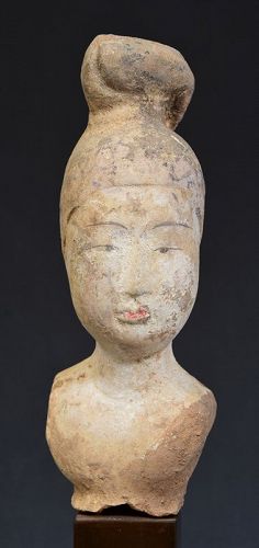Tang Dynasty, Chinese Painted Pottery Torso of Court Lady