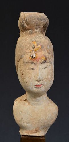Tang Dynasty, Chinese Painted Pottery Torso of Court Lady