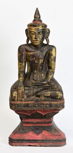 18th Century, Shan, Burmese Wooden Seated Buddha