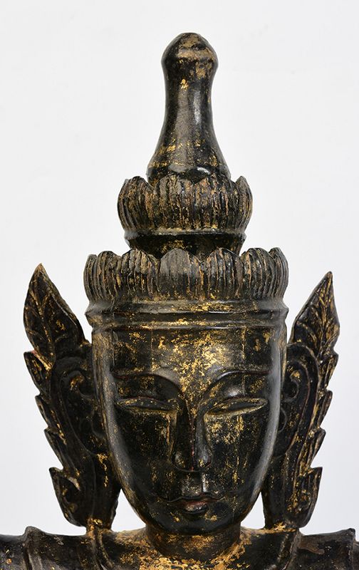 18th Century, Shan, Burmese Wooden Seated Crowned Buddha