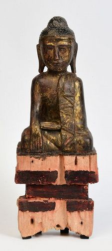 18th Century, Shan, Burmese Wooden Seated Buddha