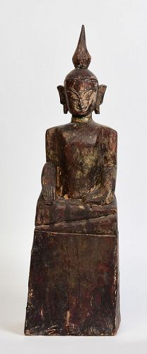 18th Century, Shan, Tai Lue Burmese Wooden Seated Buddha