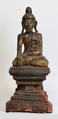 18th Century, Shan, Burmese Wooden Seated Buddha