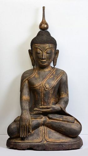 Early 16th Century, Early Shan, Large Burmese Wooden Seated Buddha