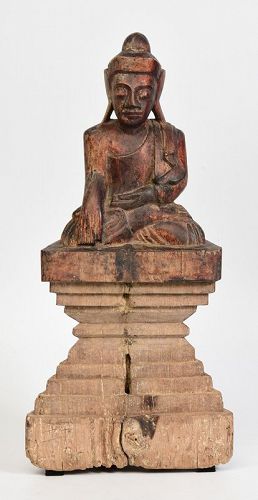 18th Century, Shan, Burmese Wooden Seated Buddha