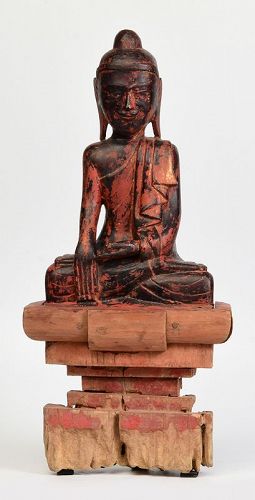 18th Century, Shan, Burmese Wooden Seated Buddha