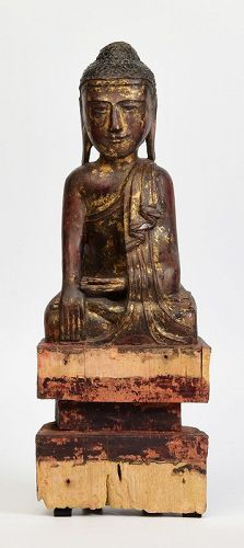 18th Century, Shan, Burmese Wooden Seated Buddha