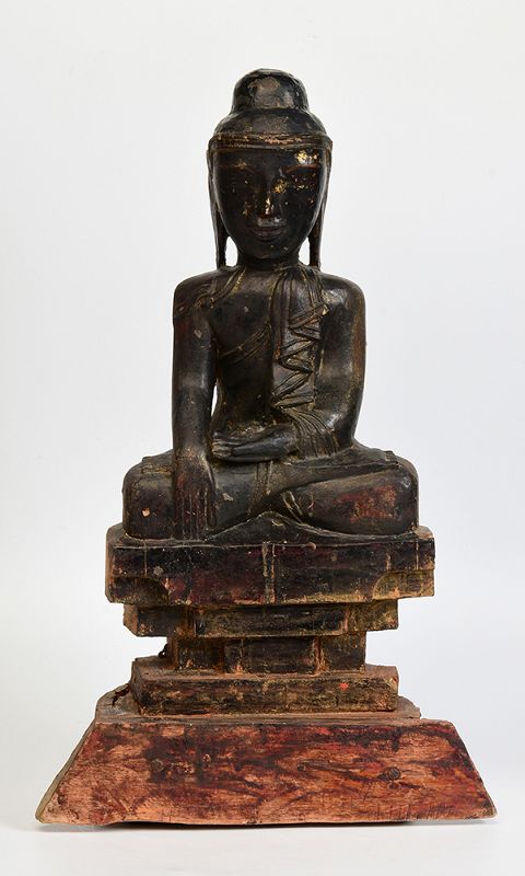 18th Century, Shan, Burmese Wooden Seated Buddha