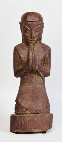 18th Century, Shan, Rare Burmese Wooden Seated Disciple