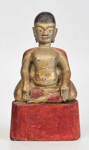 19th Century, Thai Wooden Seated Happy Buddha