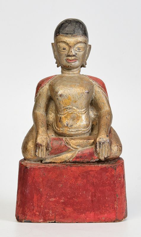 19th Century, Thai Wooden Seated Happy Buddha
