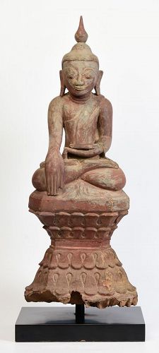 17th-18th Century, Shan, Burmese Wooden Seated Buddha