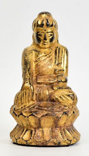 19th Century, Mandalay, Burmese Wooden Seated Lotus Buddha