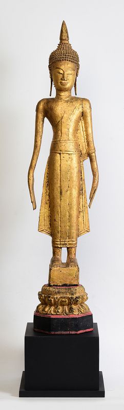 19th Century, Laos Wooden Standing Buddha