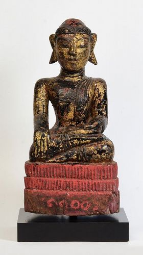18th Century, Mon, Burmese Wooden Seated Buddha