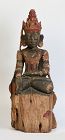 16th Century, Ava, Rare Burmese Wooden Seated Crowned Buddha