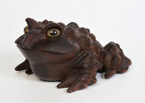 Mid-20th Century, Showa, Japanese Keyaki Wood Toad