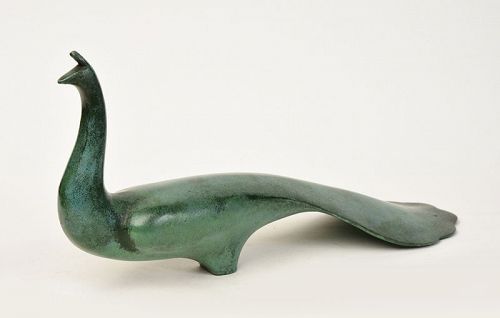 20th Century, Showa, Japanese Bronze Peacock with Artist Sign