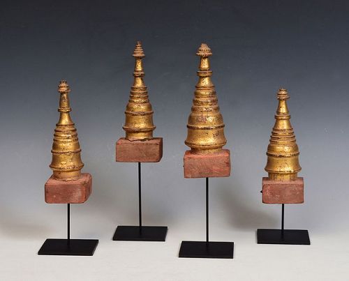 19th Century, Mandalay, A Set of Burmese Wood Carving Pagoda