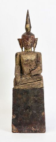 18th Century, Shan, Tai Lue Burmese Wooden Seated Buddha