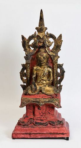 Early Mandalay, Burmese Lacquer Seated Buddha on The Throne