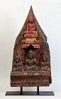 16th C., Shan, Rare Burmese Wood Carving Panel with A Set of Buddhas