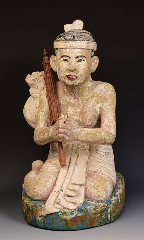 Late 19th Century, Late Mandalay, Burmese Wooden Seated Figure