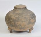 Han Dynasty, Chinese Pottery Round Jar with Lid