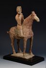 Tang Dynasty, Chinese Painted Pottery Horse and Rider